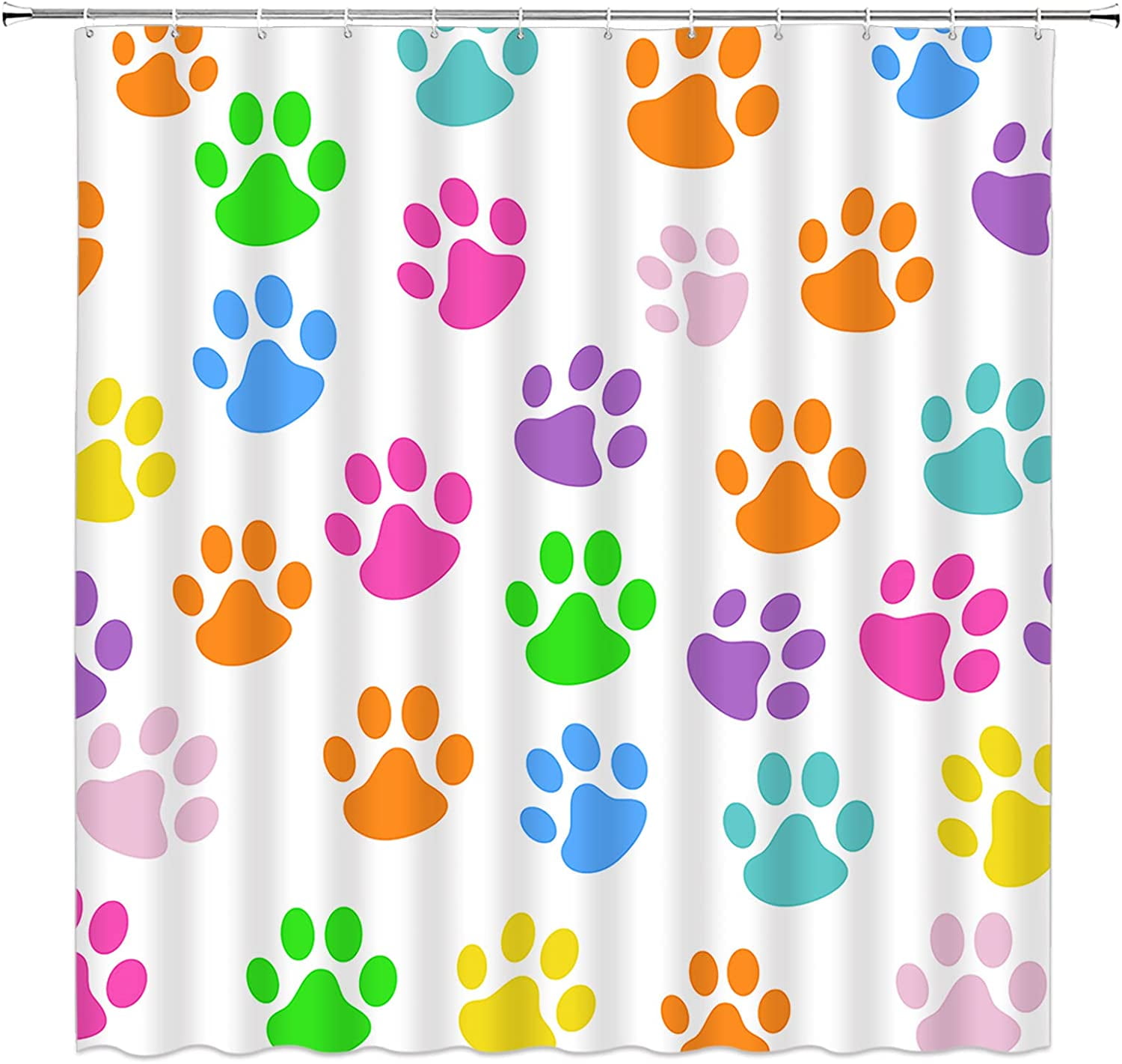 Colorful Pawprint Shower Curtain Animal Dog Paw Prints Lovely Cartoon