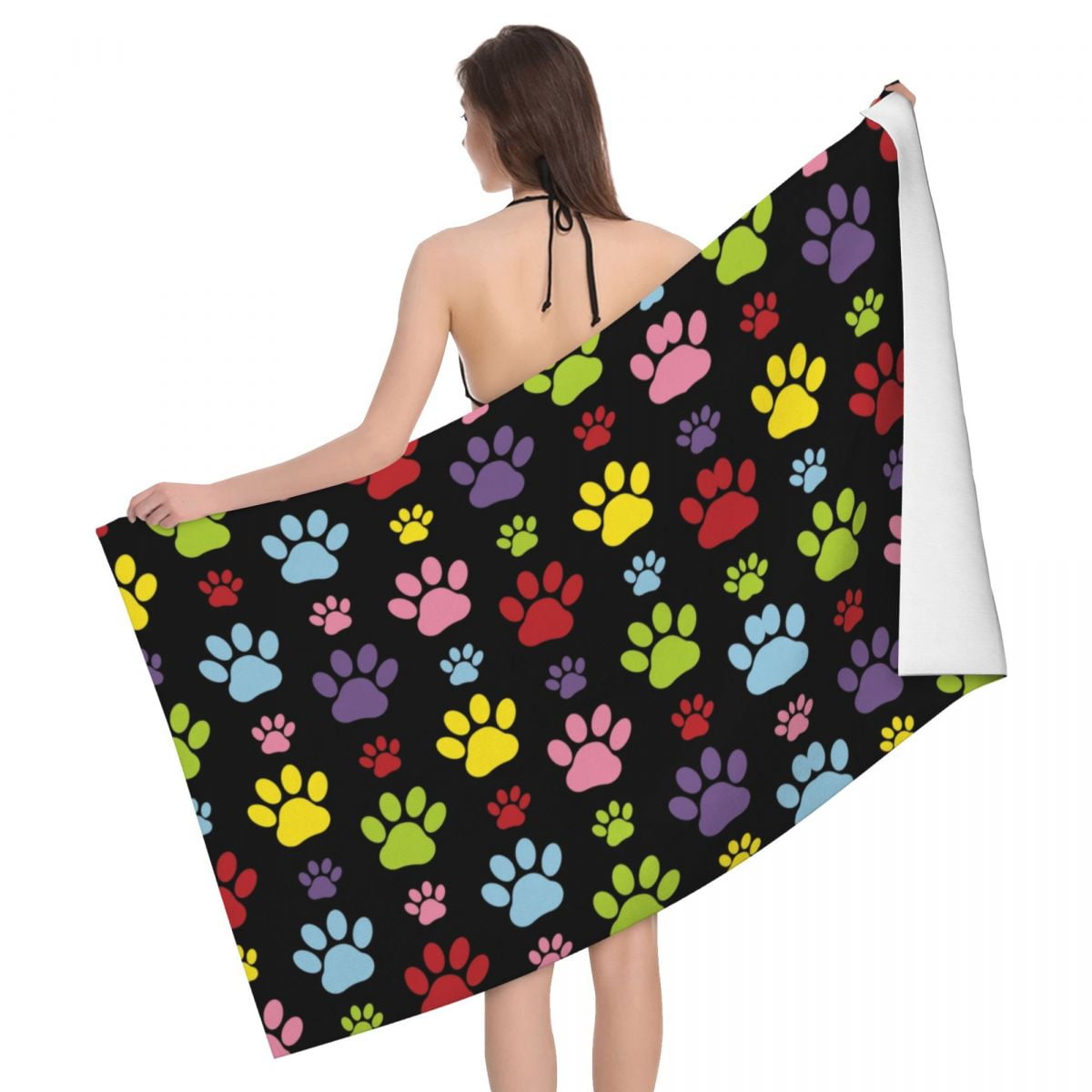 Colorful Paws Pattern Bath Beach Towel Microfiber Dog Paw Prints Pet ...