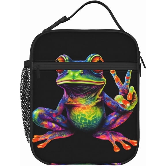 Colorful Peace Frog Lunch Box - Insulated Lunch Bags for MenWomenWomenMen Detachable Handle Lunchbox Meal Tote Bag