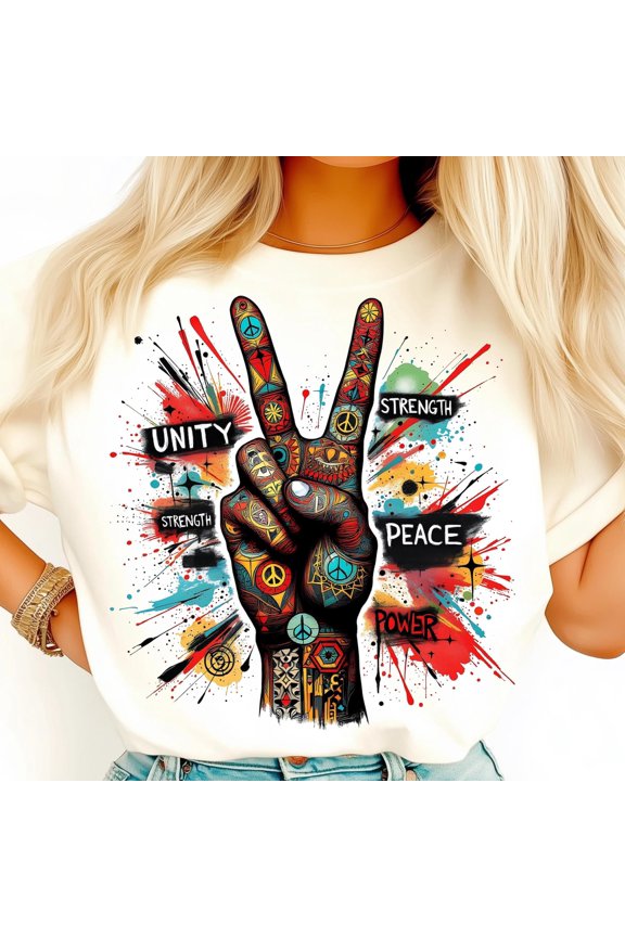 Colorful Peace Hand Shirt, Graffiti Unity Power Shirt, Boho Strength Protest Shirt, Hippie Symbol Shirt, Vibrant Peace Art Shirt