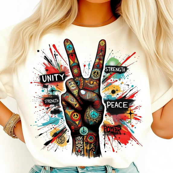 Colorful Peace Hand Shirt, Graffiti Unity Power Shirt, Boho Strength Protest Shirt, Hippie Symbol Shirt, Vibrant Peace Art Shirt