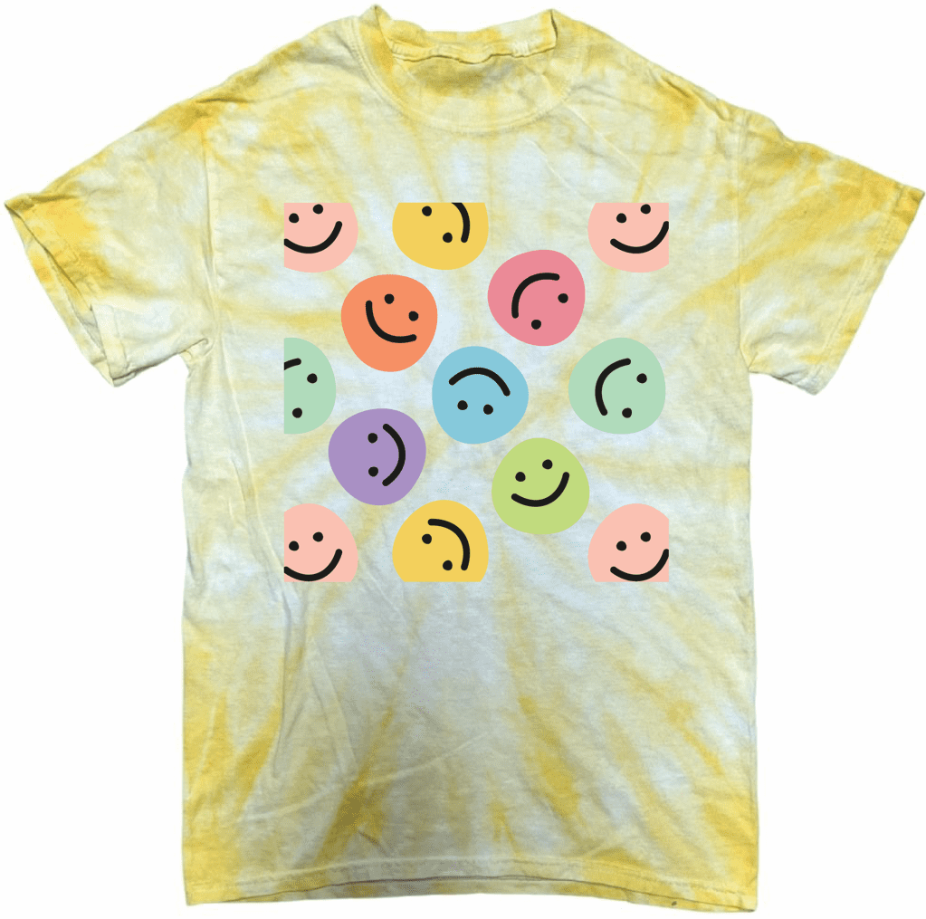 HAPPY SMILY PEINTED T-SHIRT THREE QUARTER SLEEVE SIDE POCKET For Women's