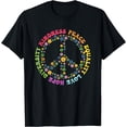 thumbnail image 1 of Colorful Peace Sign Floral Human Rights T-Shirt Promoting Kindness, Love, and Diversity, 1 of 5