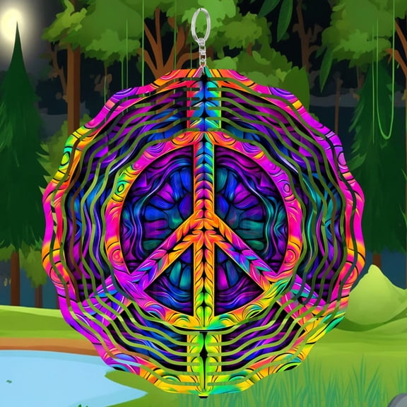 Colorful Peace Sign Round 3D Wind Spinner Sublimation Hippie Hanging Home Decor