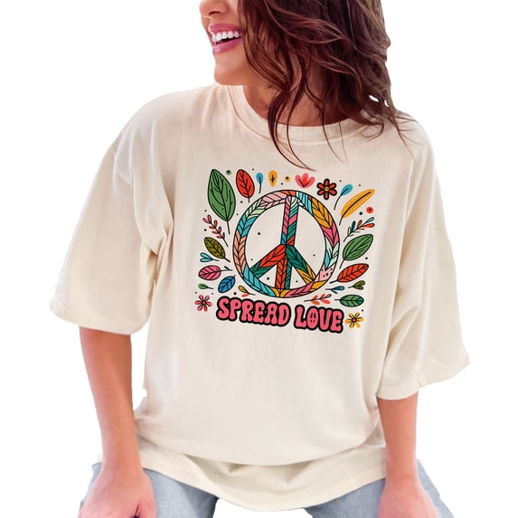 Colorful Peace Sign T-Shirt, Spread Love Graphic Tee, Boho Hippie Peace Shirt, Vibrant Peace Symbol Tee, Positive Vibes Shirt, Ivory Comfort Colors T-Shirt, Small