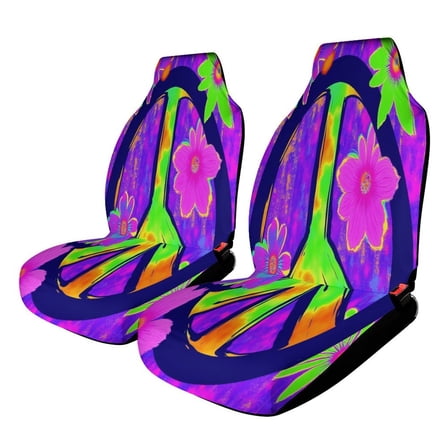 Colorful Peace Sign with Flowers Car Seat Covers Car Accessories Pack of 2 Universal Front Seat Protective Cover