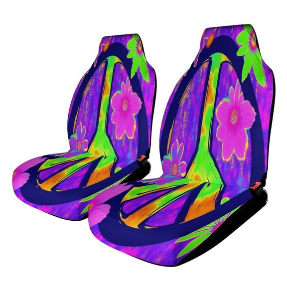 Colorful Peace Sign with Flowers Car Seat Covers Car Accessories Pack of 2 Universal Front Seat Protective Cover