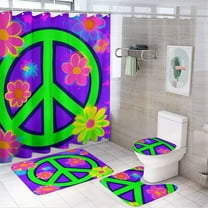 Colorful Peace Sign with Flowers Shower Curtain Bathroom Sets Toilet Lid Rug, Rugs Mat Bath Mat And Contour Mat, Shower Curtain 4Pcs