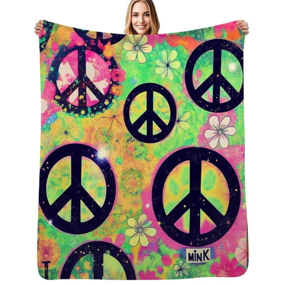 Colorful Peace Signs Pattern Flannel Blanket Warm Soft Bedding Throws Winter Camping Chair Sofa Bed