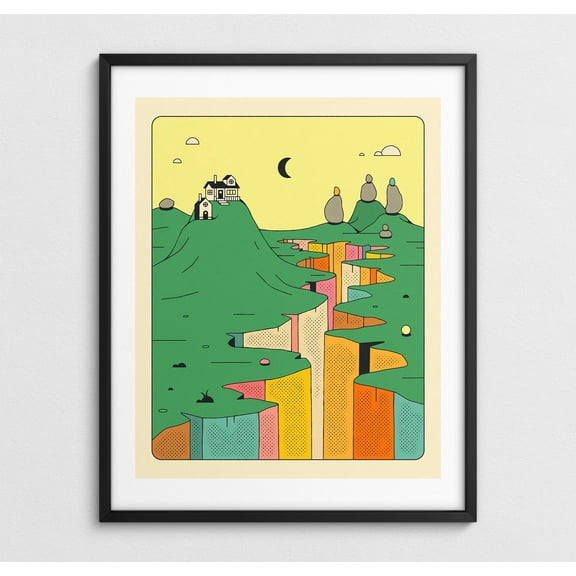 Colorful Peaceful Fantasy Landscape, Modern Retro Wall Artgiclée Fine Art Print Denizens Poster, Poster Only