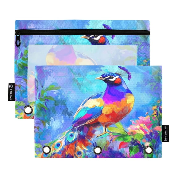 Colorful Peacock Among Flowers 9.8x7.1in Water Resistant Binder Pouch, 3-Ring Compatible, Transparent Front
