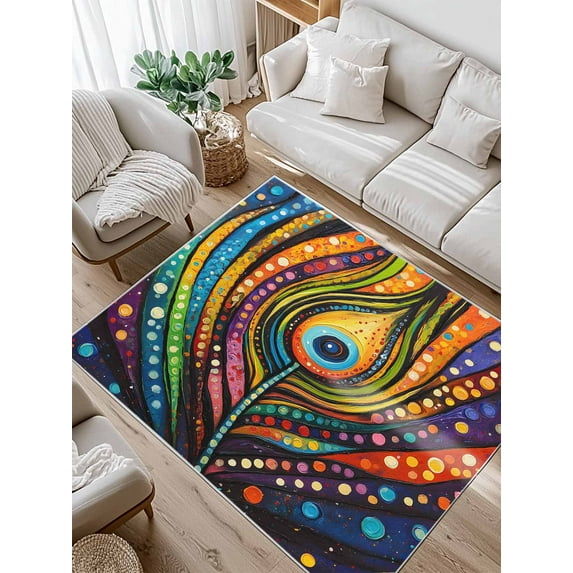 Colorful Peacock Area Rug for Bedroom 5x7 Ft Boho Abstract Feathers Polka Dots Super Soft fuzzy Throw Rug Non-Slip Fluffy Plush Indoor Floor Carpet for Living Room Nursery Home Decor