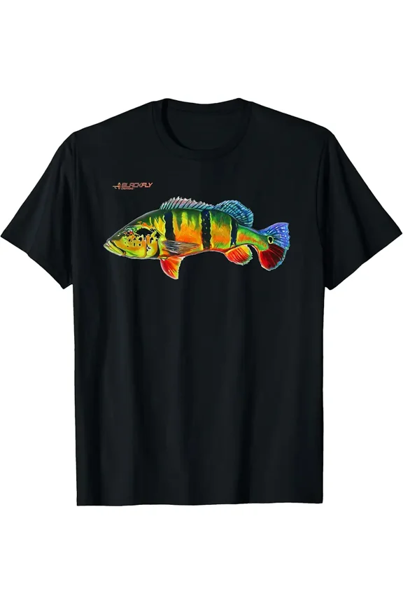 Colorful Peacock Bass Fishing Graphic for Men Angler Gift Short Sleeve Novelty T-Shirt