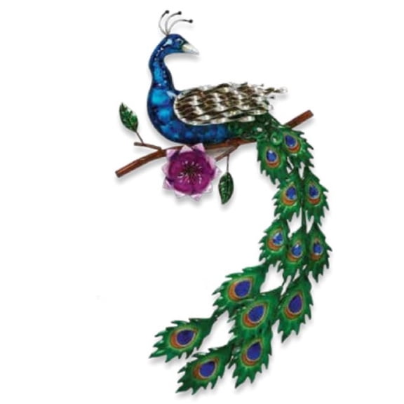 Colorful Peacock Bird Metal Wall Decoration 11 x 22.5 x 1 Inch