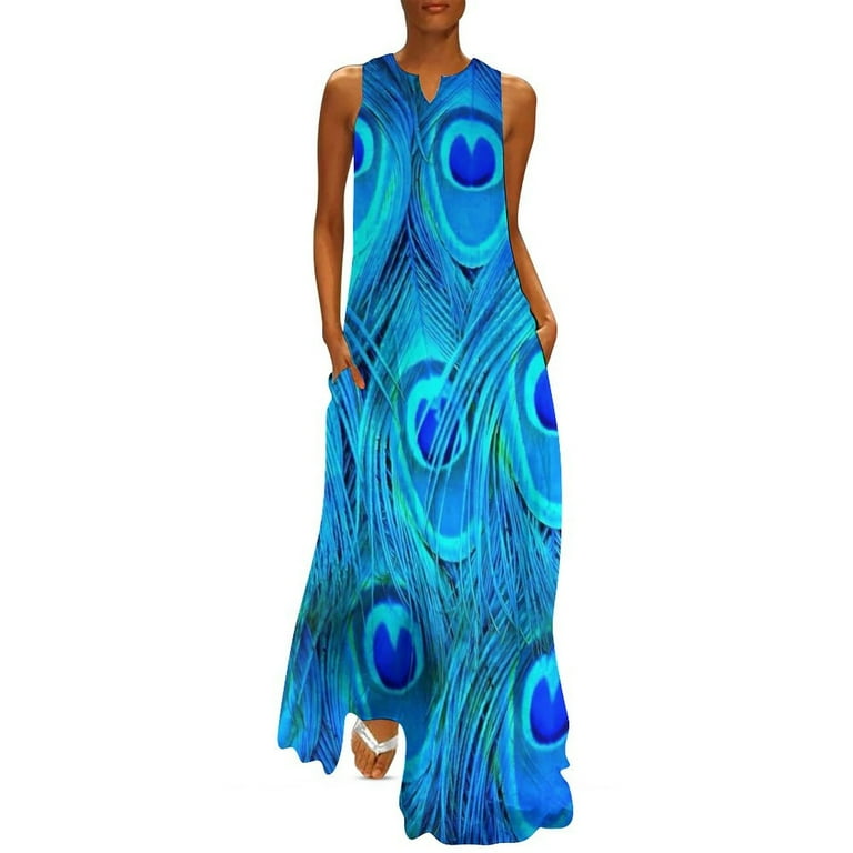 Colorful Peacock Dress Animal Print Beach Maxi Dress Street Wear Bohemia Long Dresses Woman V Neck Design Oversize Vestido
