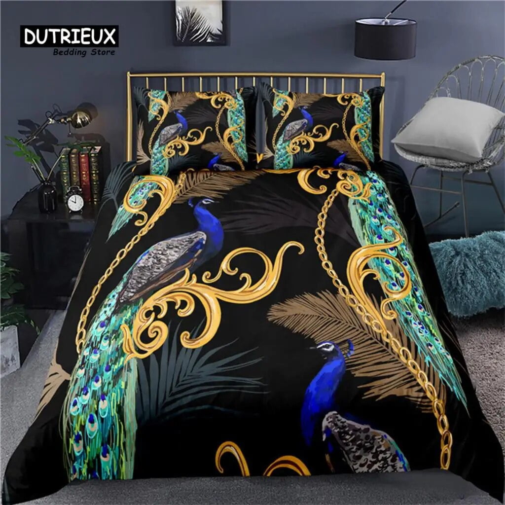 Colorful Peacock Duvet Cover Double King Size Soft Peacock Feathers