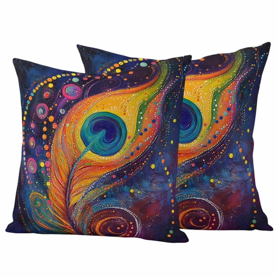 Colorful Peacock Feathers Outdoor Waterproof Pillow Covers, Abstract Modern Watercolor Art Decorative Square Throw Pillowcase Sofa Cushion Sham for Patio/Couch/Chair, 16"x16" 2 Pack