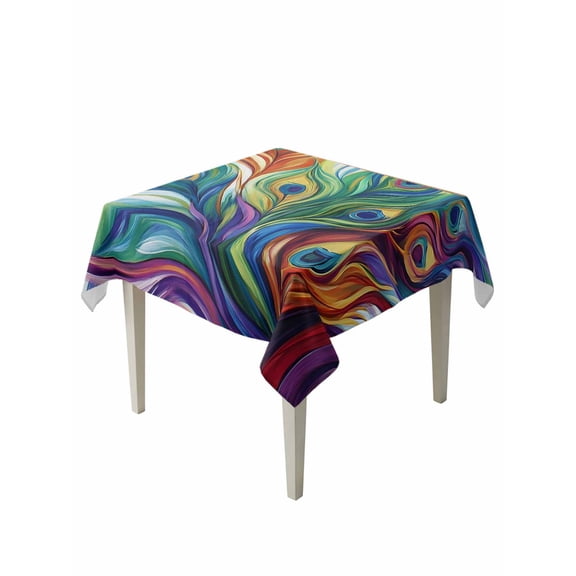 Colorful Peacock Feathers Table Cloth, Waterproof Tablecloth for Square Tables, Oil Painting Abstract Art Reusable Washable Fabric Table Cover for Restaurant Kitchen Dining Tables 54"x54"