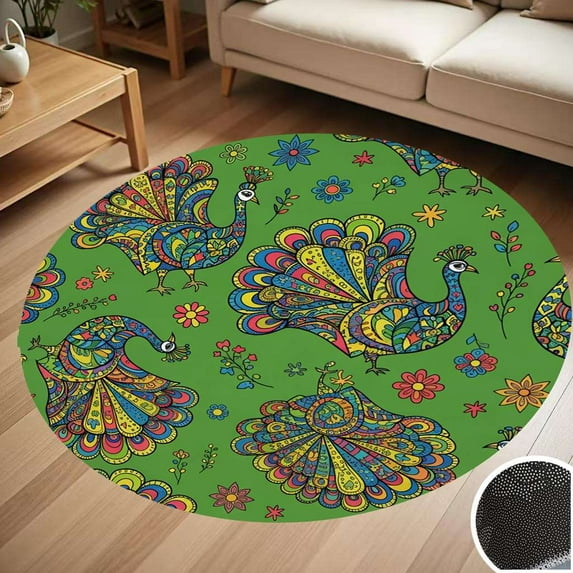 Colorful Peacock Floral Pattern Round Carpet Living Room Bedroom Home Decoration Coffee Table Mat Lounge Rug Chair Mats