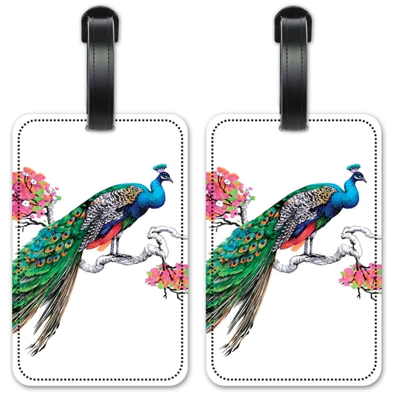 Colorful Peacock - Luggage ID Tags / Suitcase Identification Cards - Set of 2