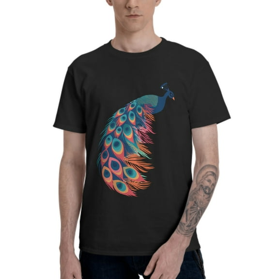 Colorful Peacock Men's T-Shirt Cotton 100% Summer Tops Fashion Casual Colorful Peacock Short Sleeves for Men Women Round Collar Top Tees