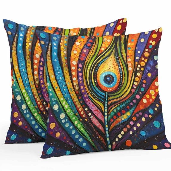 Colorful Peacock Outdoor Pillow Covers Pack of 2 Boho Abstract Feathers Polka Dots Waterproof Throw Pillow Covers Decorative Cushion Cases for Patio Garden Tent Balcony Couch 26x26 inch