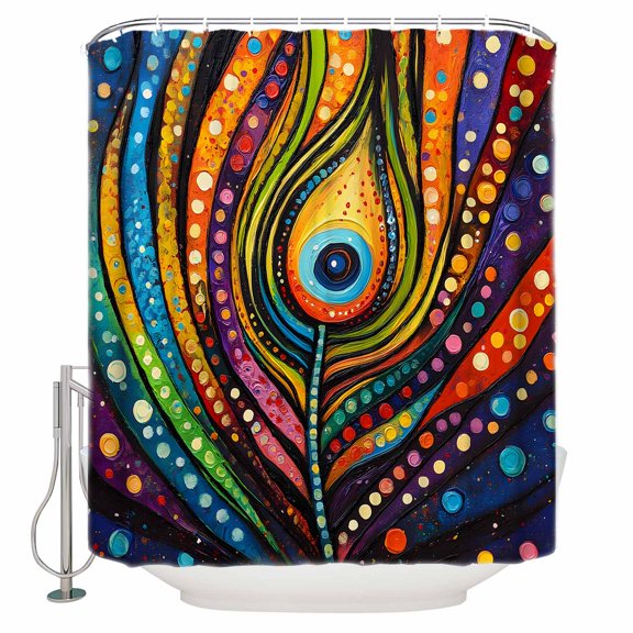 Colorful Peacock Shower Curtain, 72" x 72", Boho Abstract Feathers Polka Dots Waterproof Bathroom Curtain Washable Shower Curtain Set with 12 Hooks