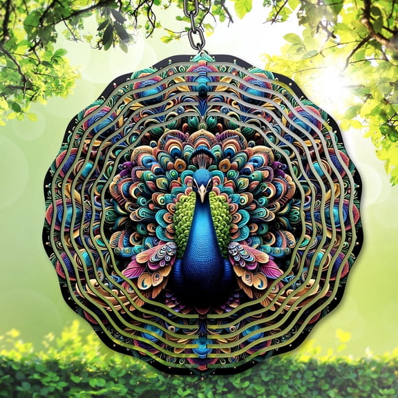 Colorful Peacock Wind Spinner 10 Inch, Nature Inspired Garden Decor