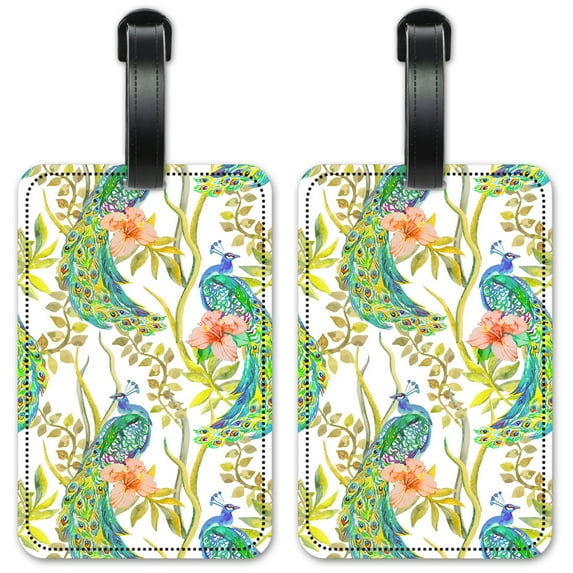 Colorful Peacocks - Luggage ID Tags / Suitcase Identification Cards - Set of 2