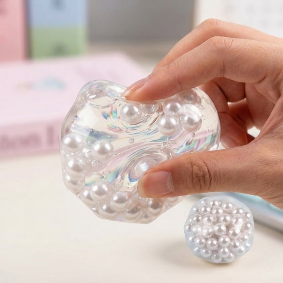 Colorful Pearl Popping Ball Squeezetoy, Bead Filled Slow Rising Stress Reliever, Crunchy Sensory Fidget for Adults, Novelty Squishy for Anxiety