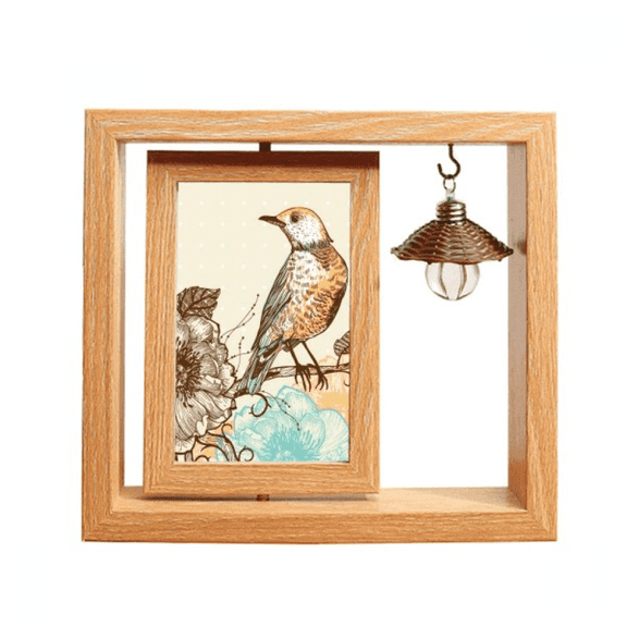 Colorful Pencil Birds Flowes Wooden Rotating Picture Photo Frame 4x6