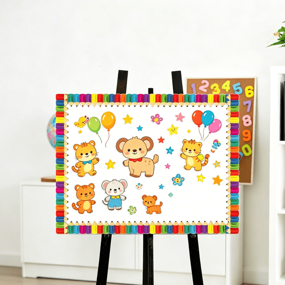 Colorful Pencil Border Sticker Bulletin Board Trim Removable Wall Sticker For Notice Board & Classroom Decoration