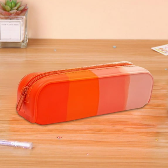 Colorful Pencil Pouch, Silicone Stationery Bag, Macaron Gradient Design, Large Capacity + Zipper Closure, for Scholars, Organizing Pens + Supplies, Multi-color Case | College Supplies, Art Organizer