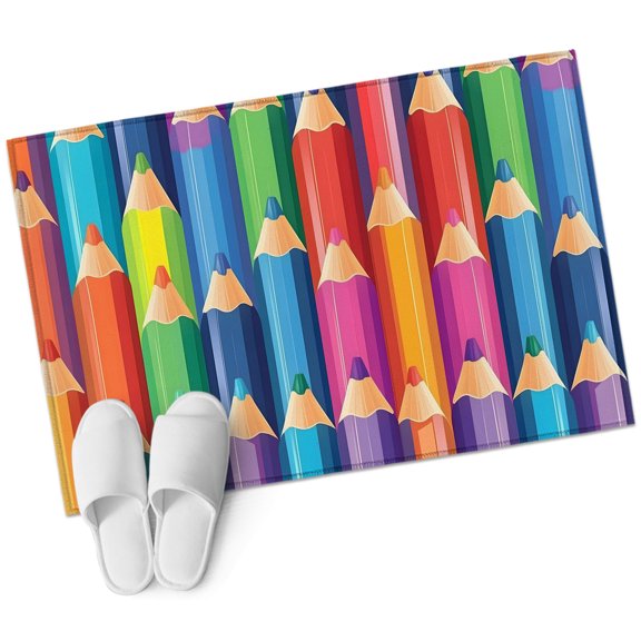Colorful Pencils Bathroom Rug Washable 2x3 Entryway Rug Non Slip Vertical Alignment Rainbow Color Front Door Mat Low Pile Indoor Doormat Throw Floor Carpet for Kitchen Bedroom Entrance
