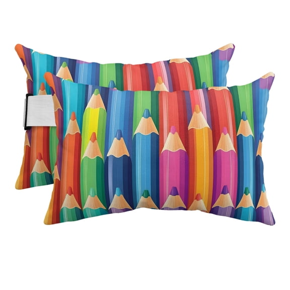 Colorful Pencils Outdoor Pillows for Chaise Lounge Chair Beach Headrest Pillow Set of 2 Waterproof Lumbar Pillows with Insert&Adjustable Strap Vertical Alignment Rainbow Color Pool Pillow 11"x16"