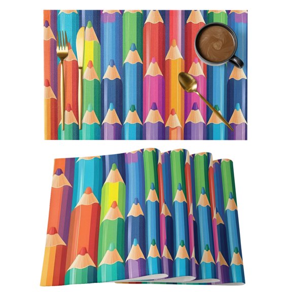 Colorful Pencils Placemats Set of 4 Vertical Alignment Rainbow Color Place Mats Indoor Wipeable Table Mats Washable Cloth Dining Table Placemats for Kitchen Holiday Party Home Decor 13x19 Inch