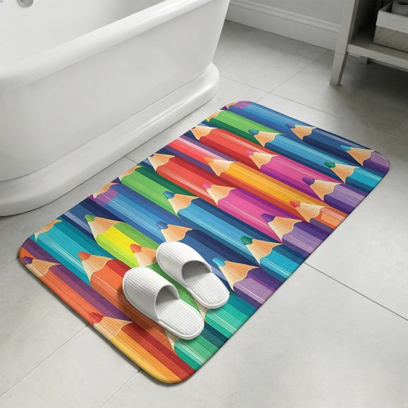 Colorful Pencils Washable Area Rugs for Living Room Bedroom, Large Non Slip Indoor Floor Carpet Absorbent Low Pile Vertical Alignment Rainbow Color Door Mat Rugs for Bathroom Entryway 47.2"x63"