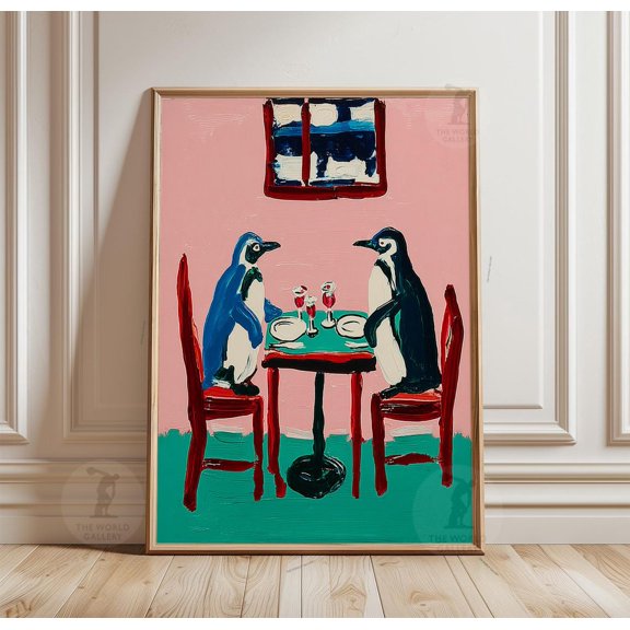 Colorful Penguin Dinner Table Poster Unframed Paper Print