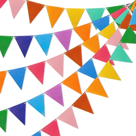 Colorful Pennant Flags - 60pcs Multicolor Pennant Banner 82ft CardStock Paper Pennant Triangle Bunting Flag for Party Decoration Baby Shower Classroom Decor (Rainbow)