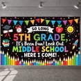 thumbnail image 1 of Colorful Pennants Middle School Banner Graduation Cap Next Stop Display School Supplies School Bus Graduation Backdrop for Middle School Graduation Back to School Party School Transition Event, 1 of 8