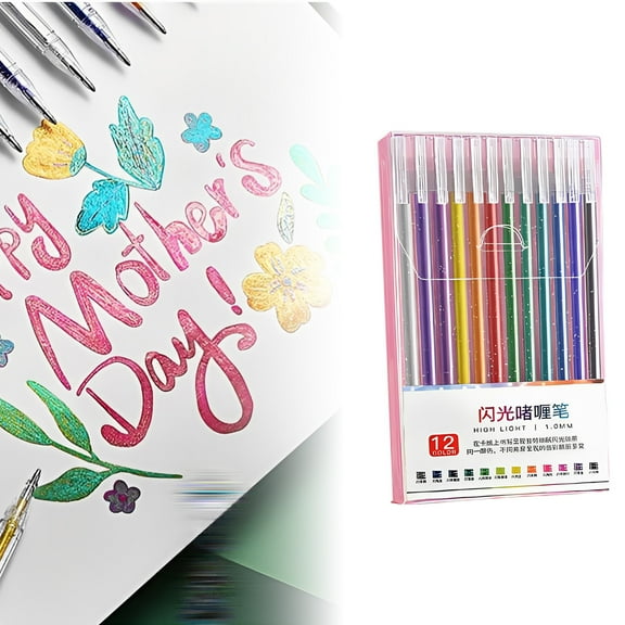 Colorful Pens Glitter Gel Pen Set Glitters Gel Ink Pen Set Glitter Pens Sets For Adult Coloring Books For Drawing Doodling Crafts And Taking Note 2ml，12PC