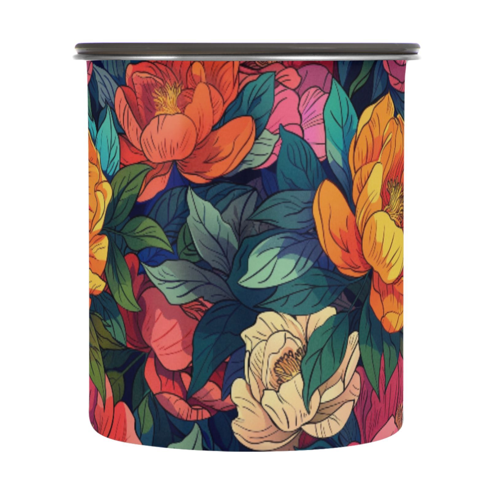 Colorful Peony Floral Airtight Coffee Bean Canister 30oz Food Storage Containers with Lids For Gournd, Tea, Sugar, Flour, Rice, Cereal, Candy Cookie Jar