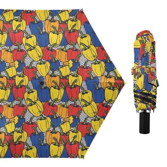 Colorful Pepper Food Compact Sun Umbrella Windproof Travel Umbrellas for Rain Strong Portable UV Protection
