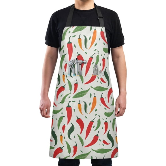 Colorful Pepper Kitchen Apron with 2 Pockets Adjustable waterproof Cooking Aprons for Women Men Chef