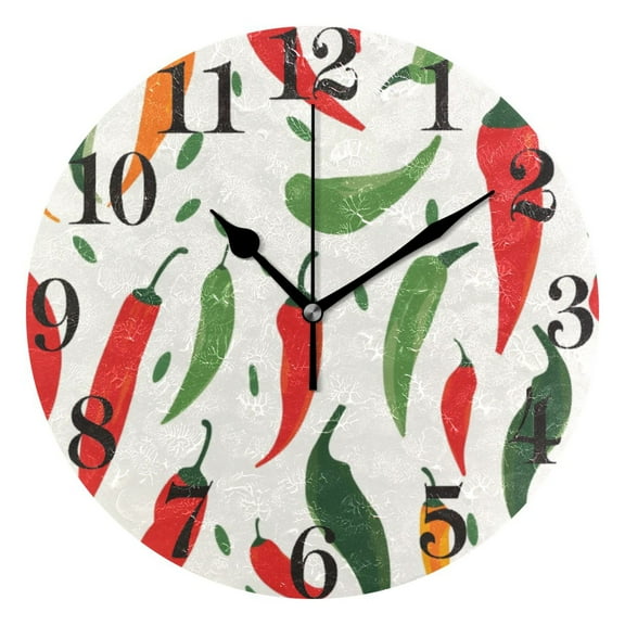 Colorful Pepper Wall Clock 9.8 inch Battery Operated Clocks Non-Ticking Silent for Bedroom Office Kitchen Living Room
