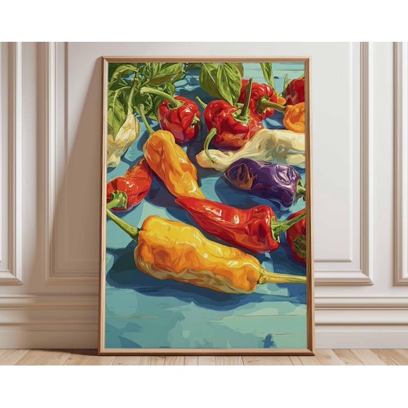 Colorful Peppers Vegetable Still Life Wall Art Print, Unframed Paper Poster 8x10in