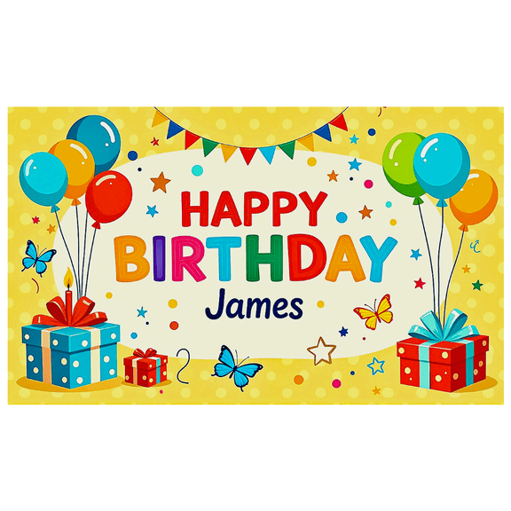 Colorful Personalized Happy Birthday Banner with Balloons Gift Boxes and Stars Background Party Supplies for Birthday Party Decoration Photography Props Photo Booth Decorations