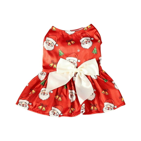 Colorful Pet Dog Dress Christmas Costume With Bow, Festive Pattern For Small Breeds Holiday Photo, Easy On Off For Comfortable Wear