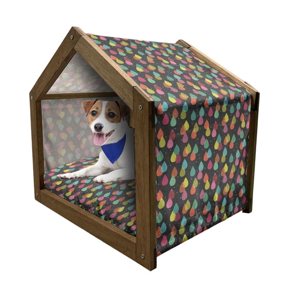 Colorful Pet House, Abstract Pattern with Raindrops in Lively Colors Contemporary Graphic Art Design, Outdoor & Indoor Portable Dog Kennel with Pillow and Cover, 5 Sizes, Multicolor, by Ambesonne