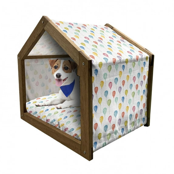 Colorful Pet House, Colorful Balloons Birthday Party Theme Celebration Festival Surprise Event Pattern, Outdoor & Indoor Portable Dog Kennel with Pillow and Cover, 5 Sizes, Multicolor, by Ambesonne